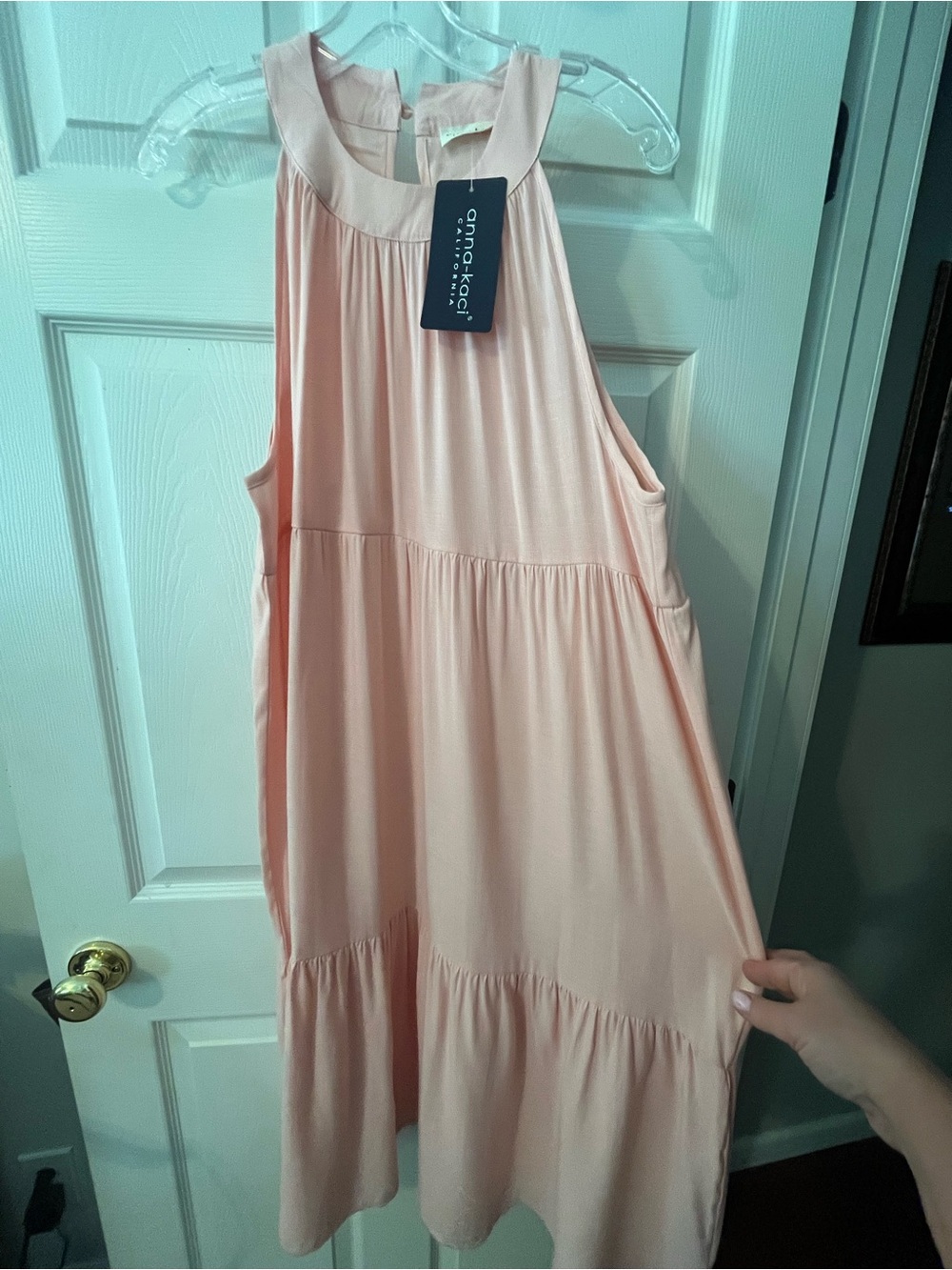 Anna-Kaci Sleeveless Tiered Midi Dress in Blush Pink